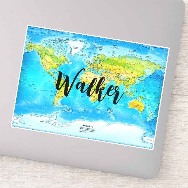 Classic World Map, Trip & Travel Name Tag (Detail)