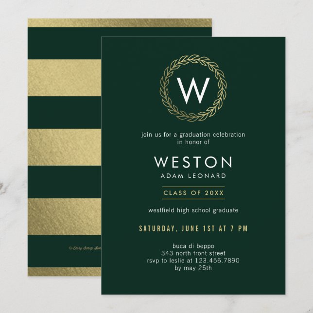 Classic Wreath EDITABLE COLOR Graduation Invite (Front/Back)