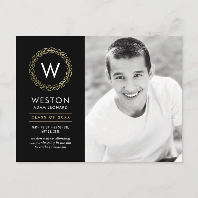 Classic Wreath EDITABLE COLOR Graduation Postcard (Front)