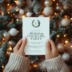 Classic Wreath Monogramme Fête Invitation
