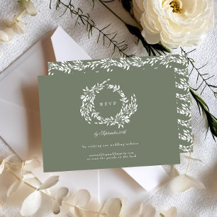 Classic Wreath Sage Green Elegant Wedding Website RSVP Card