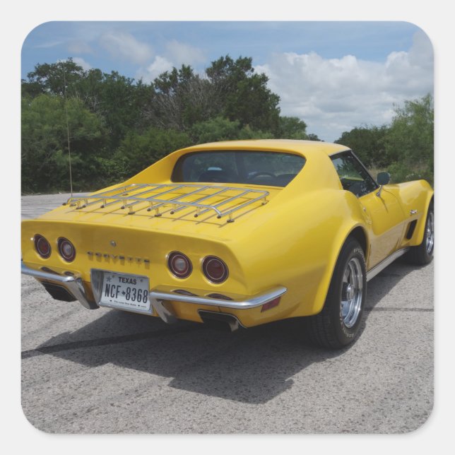 Classic Yellow 1973 Corvette Square Sticker (Front)