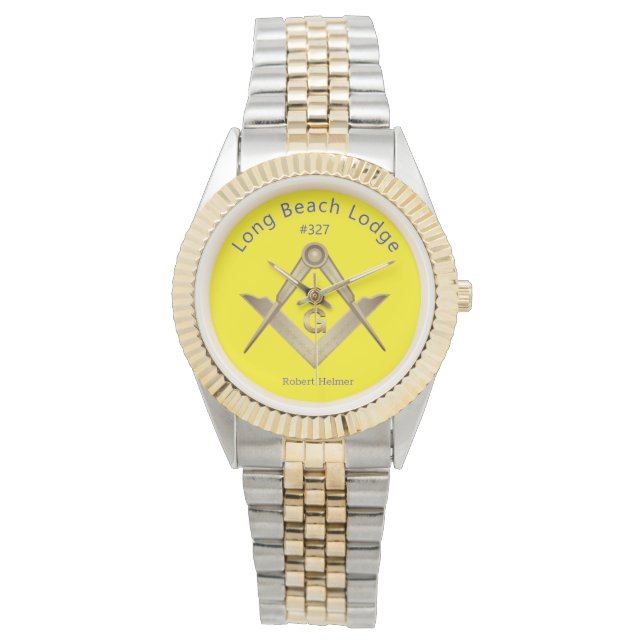 Classic Yellow and Bluer Masonic Monogrammed Watch (Front)