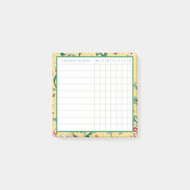 Classic Yellow and Green Chinoiserie Habit Tracker Post-it Notes (Front)