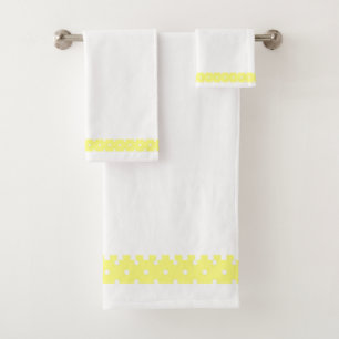 Classic Yellow Band + White Dots Bath Towel Set