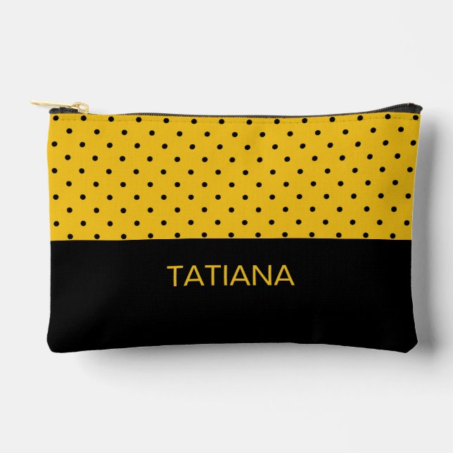 Classic Yellow & Black Polka Dot Pattern Accessory Pouch (Front)