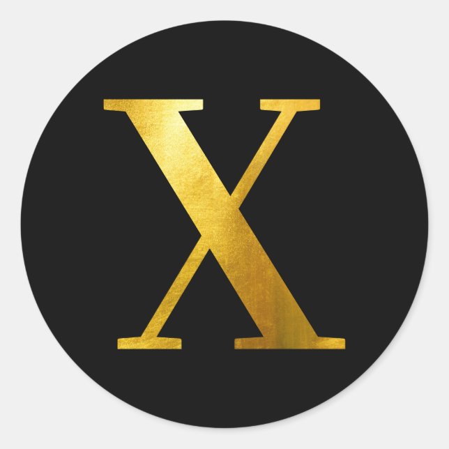 Classic Yellow Gold Foil Monogram X on Black Classic Round Sticker (Front)