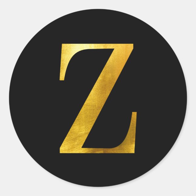 Classic Yellow Gold Foil Monogram Z on Black Round Sticker (Front)