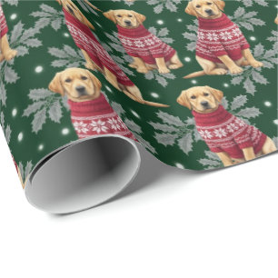 Classic Yellow Labrador Puppy in Red Sweater Patte Wrapping Paper