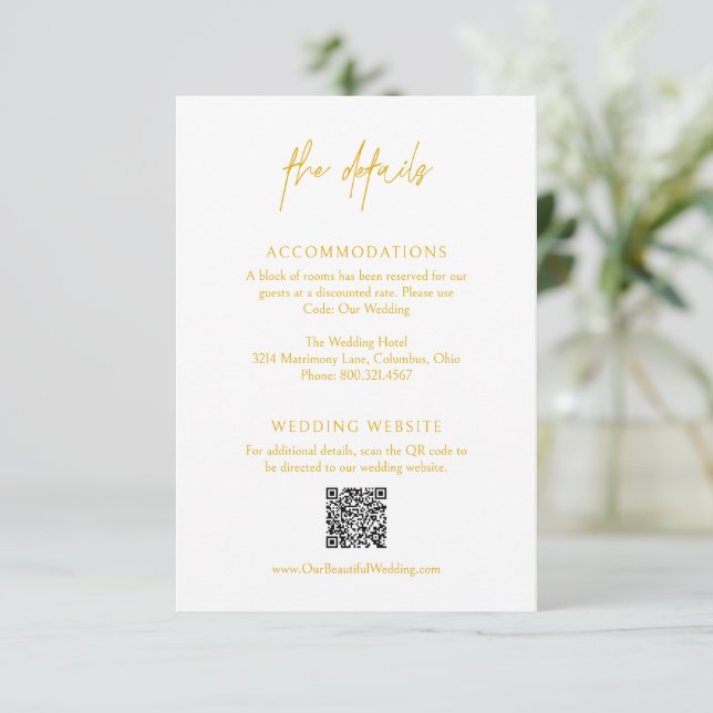 Classic Yellow QR Code Elegant Wedding Enclosure Card (Standing Front)