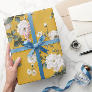 Classic Yellow Rose White Floral Pattern Wrapping Paper