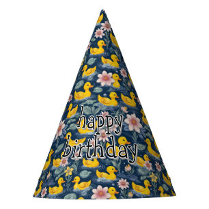 Classic Yellow Rubber Duckies With Pink Flowers Party Hat