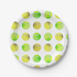 Classic Yellow Tennis Ball Pattern Player White    Paper Plate