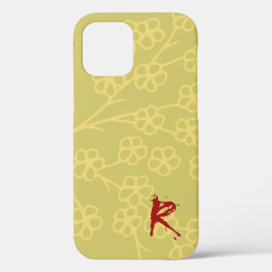 Classic Yellow Topaz Floral Golden Red Text iPhone 12 Case
