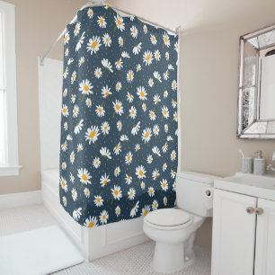 Classic Yellow White Daisy Flowers Navy