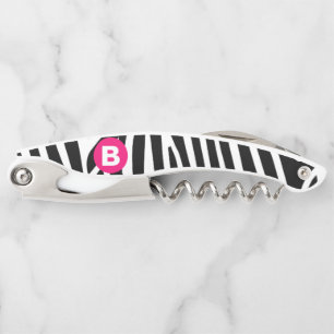 Classic Zebra Stripes Bright Pink Monogram Corkscrew
