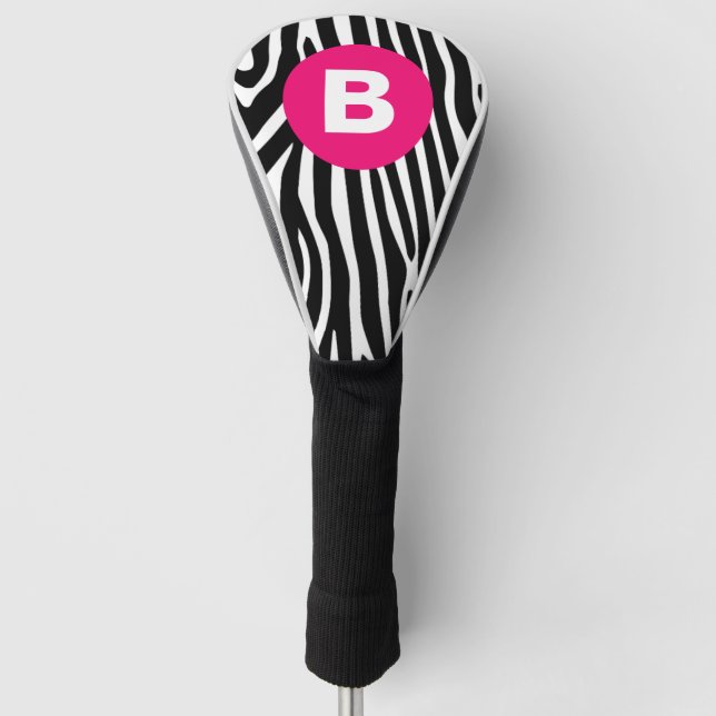 Classic Zebra Stripes Bright Pink Monogram Golf Head Cover (Front)