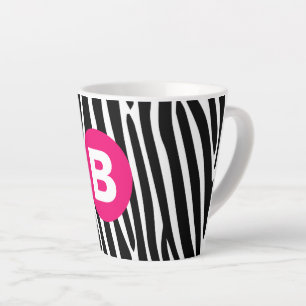 Classic Zebra Stripes Bright Pink Monogram Latte Mug