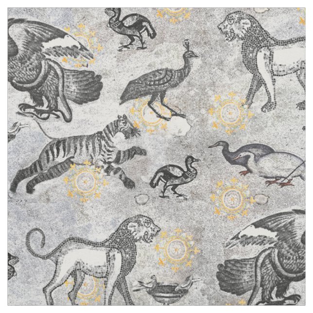 Classical Ancient Roman Animal Mosaic Fabric (Swatch)