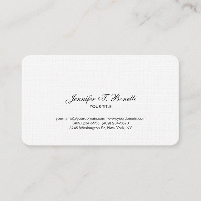 Classical Black White Handwriting Script Plain Business Card (Front)