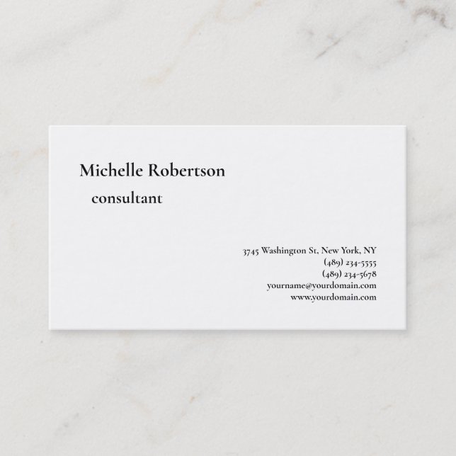 Classical Black White Plain Minimalist Business Ca Business Card (Front)