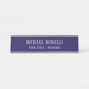 Classical Blue Color Elegant Serif Font Minimalist Desk Name Plate