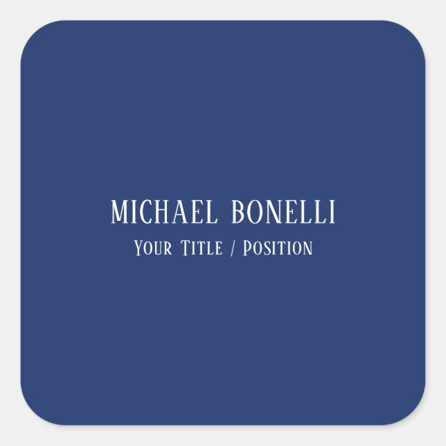 Classical Blue Colour Elegant Serif Font Minimalis Square Sticker (Front)