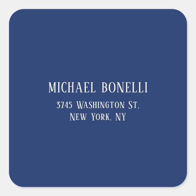 Classical Blue Colour Elegant Serif Font Minimalis Square Sticker (Front)