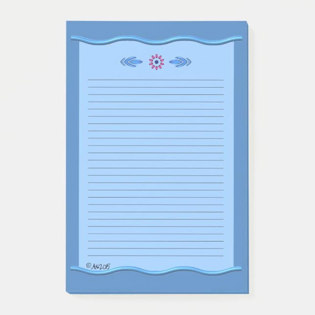 Classical Blue with Wavy Borders  - Lined AH2015 Post-it Notes (Front)