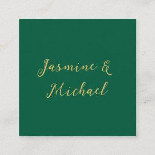 Classical Calligraphy Couple Names Green & Gold Enclosure Card
