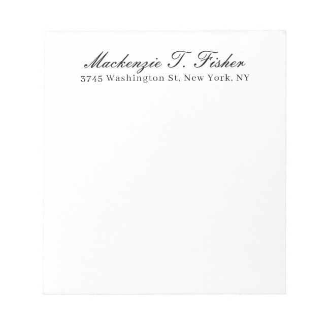 Classical Calligraphy Elegant Plain Black & White Notepad (Front)
