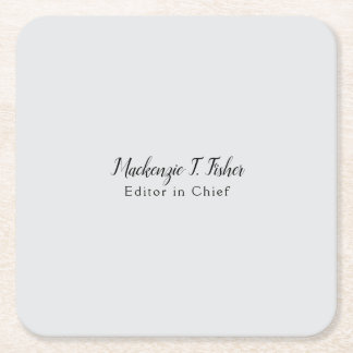 Classical Calligraphy Elegant Plain Simple Grey Square Paper Coaster