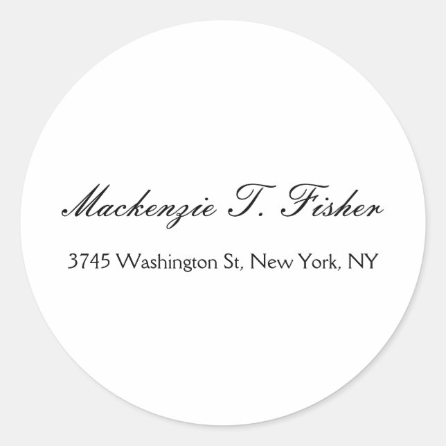 Classical Calligraphy Elegant Plain Simple White Classic Round Sticker (Front)