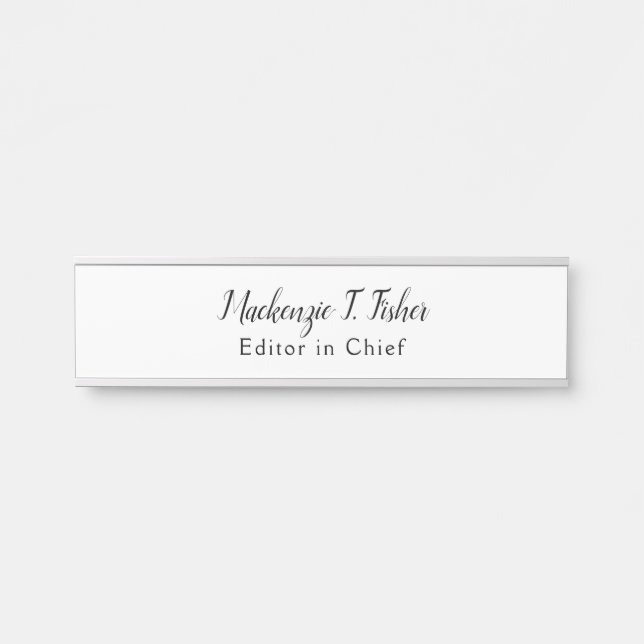 Classical Calligraphy Elegant Plain Simple White Door Sign (Front)