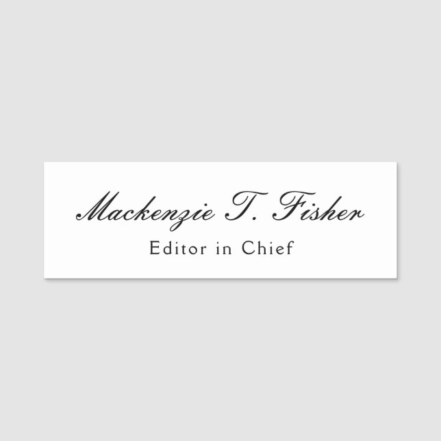 Classical Calligraphy Elegant Plain Simple White Name Tag (Front)
