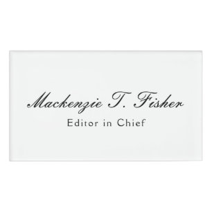 Classical Calligraphy Elegant Plain Simple White Name Tag