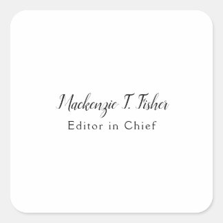 Classical Calligraphy Elegant Plain Simple White Square Sticker