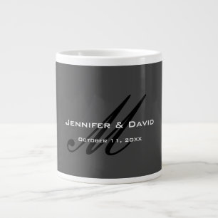 Classical Calligraphy Monogram Wedding Grey Large Coffee Mug