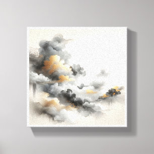 Classical Chinese Ink Wash Clouds - Elegant Grey a Canvas Print