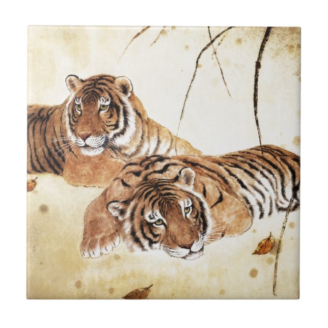 Classical Chinese style art, Reclining tigers Tile (Front)