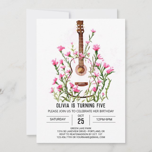 Classical Chord Guitar Birthday Invitation (Front)