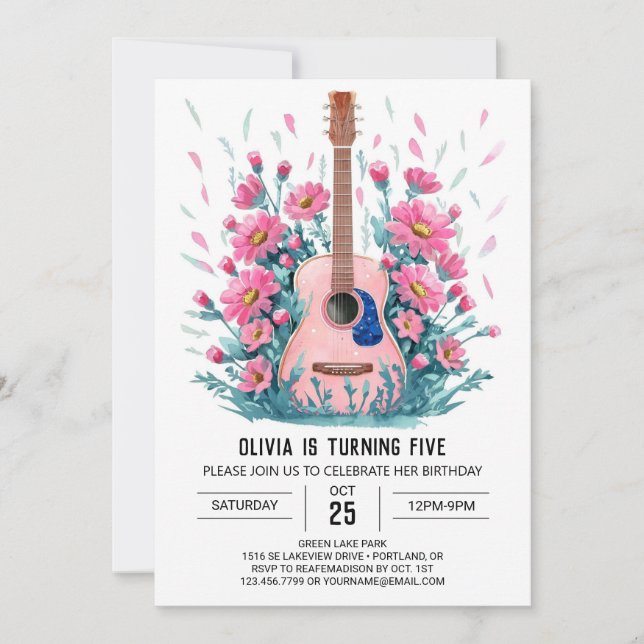 Classical Chord Guitar Birthday Invitation (Front)