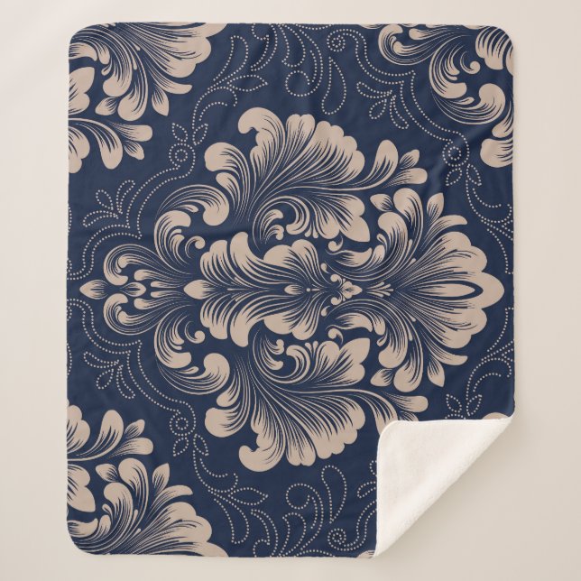 Classical Damask Seamless Victorian Texture Sherpa Blanket (Front)