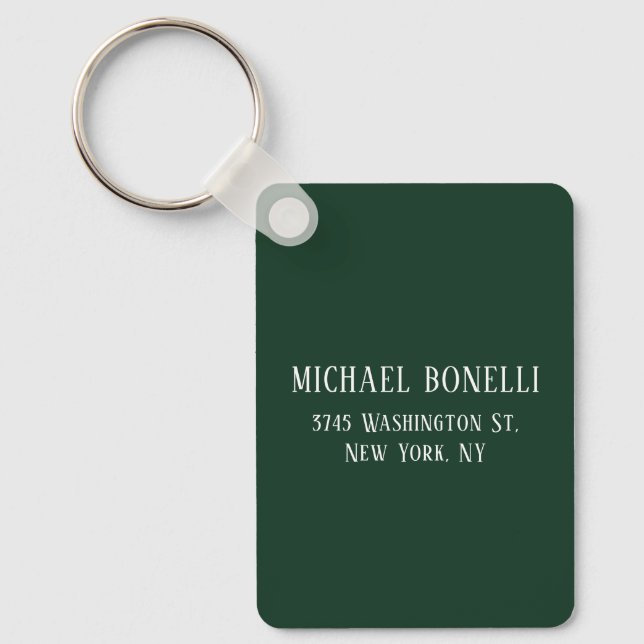Classical Dark Green Elegant Serif Font Minimalist Keychain (Front)