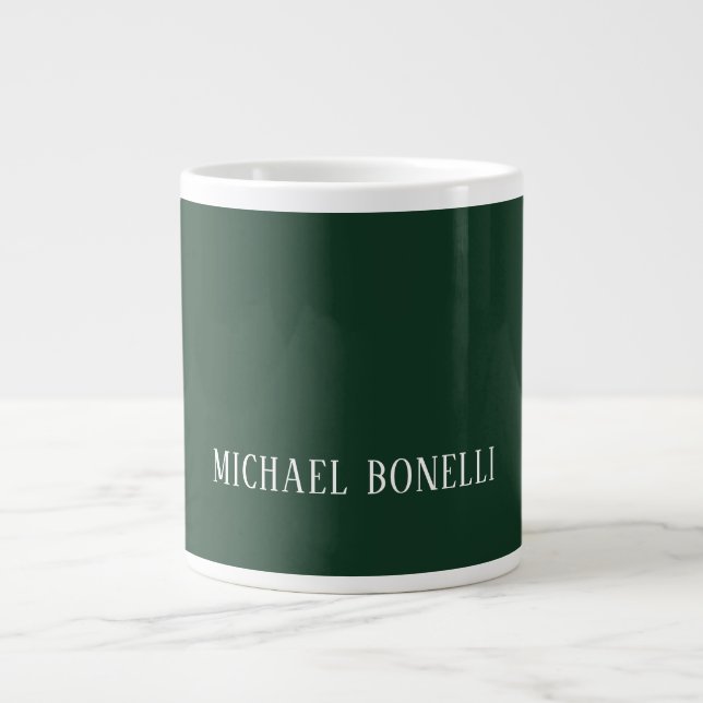 Classical Dark Green Elegant Serif Font Minimalist Large Coffee Mug (Front)