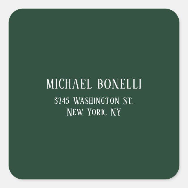 Classical Dark Green Elegant Serif Font Minimalist Square Sticker (Front)