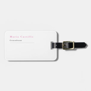 Classical Elegant Pink White Minimalist Plain Luggage Tag