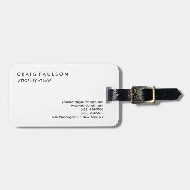 Classical Elegant Plain Professional Business Card Luggage Tag (Front Horizontal)