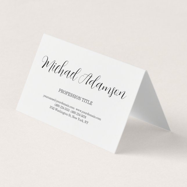 Classical Elegant Plain Simple White Minimalist Business Card (Front)