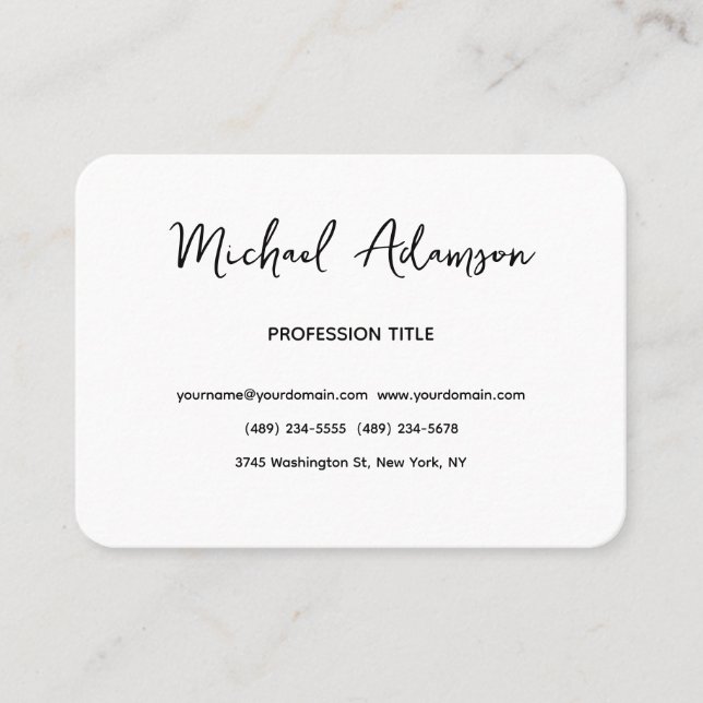 Classical Elegant Plain Simple White Minimalist Business Card (Front)